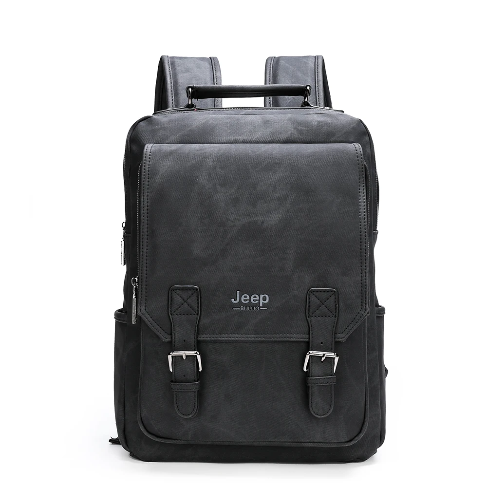  BULUO  Men Leather Backpa Travel Multi Male Mochila  style Men 15.6&quot; Laptop Sch - $86.08