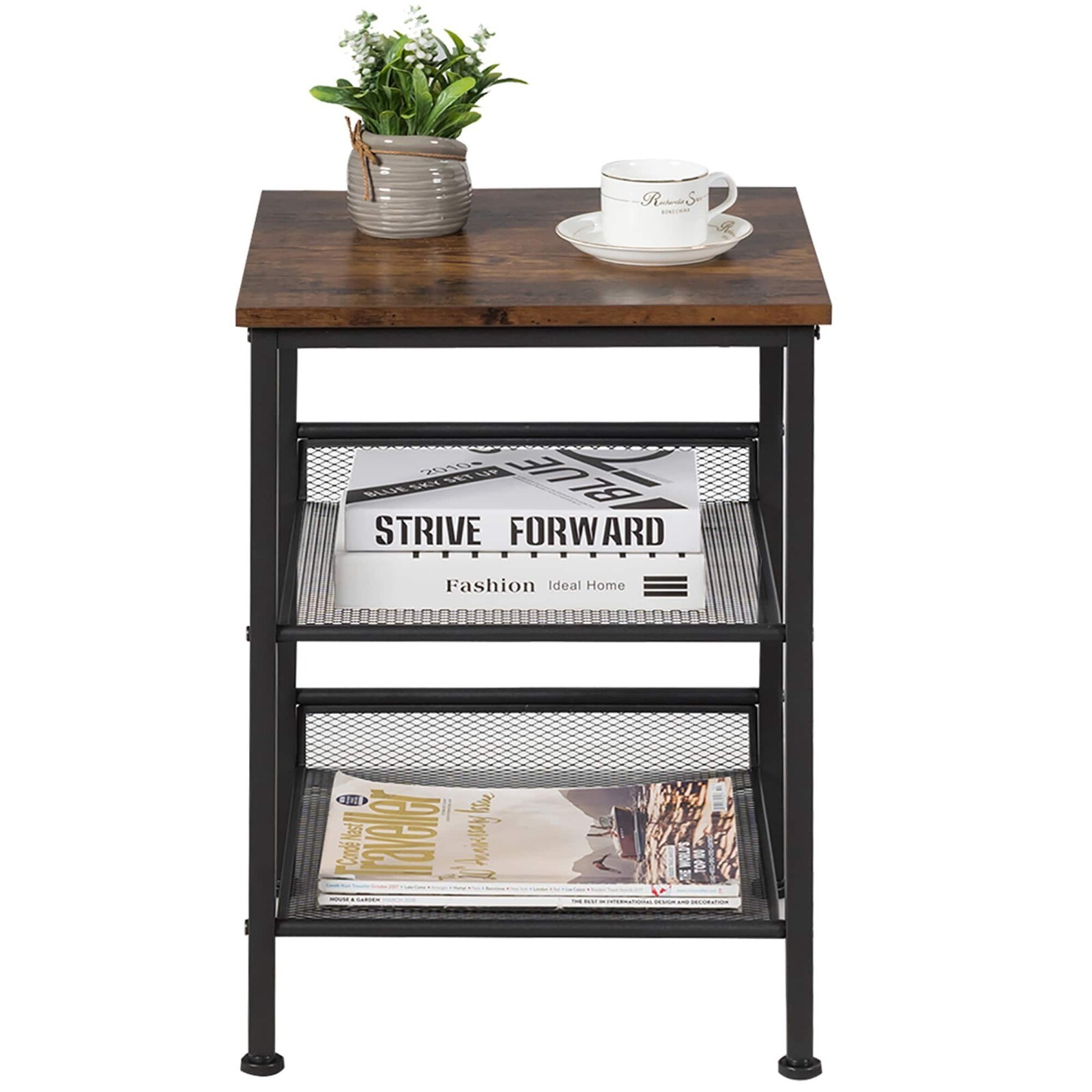 3-Tier Industrial End Side Table with 2 Adjustable Metal Shelves Bedroom Living Item image 2