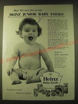 1956 Heinz Baby Foods Ad - Boy! It&#39;s sure fun to eat Heinz Junor Baby Foods - $18.49