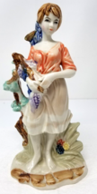 French Wine Girl Vineyard Worker Figurine Porcelain Grapes Flowers 1960s Vintage - £15.14 GBP