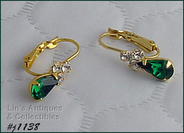 Eisenberg Ice Emerald Green and Clear Rhinestones Earrings (#J1138) - £21.92 GBP