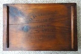 antique WOOD SPICE BOX baltimore md ORTO? finger joint CRATE LID pepper ... - £70.92 GBP