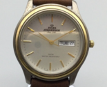 Vintage Jules Jurgensen Watch Men 35mm Gold Tone Day Date Leather New Ba... - $44.54