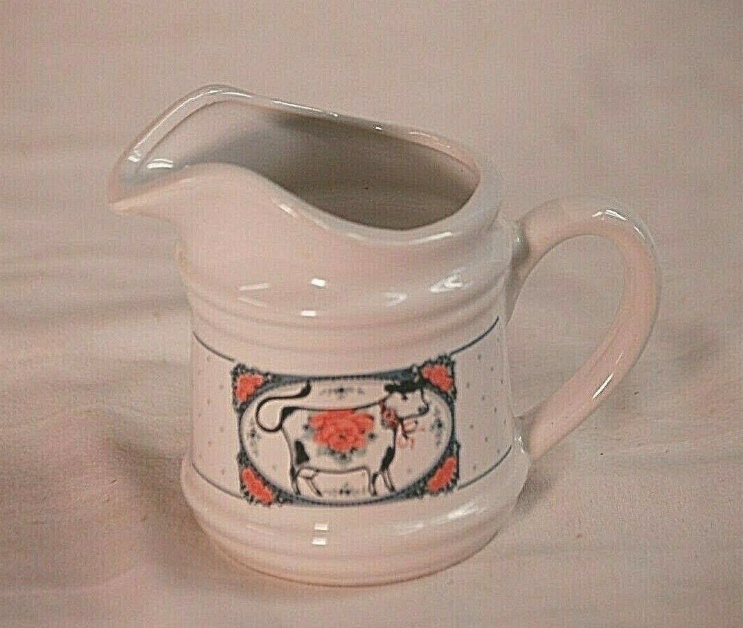 Ceramic Dairy Milk Creamer w Country Cow Farm Scene Classic Style Tableware - $16.82