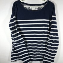 H &amp; M LOGG Shirt Girl&#39;s Size 10-12Y Blue White Stripe Roll Tab Long Sleeve - £5.38 GBP