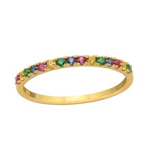14 Ct Yellow Gold Vermeil Over Silver Multi Gemstone Ring Hallmarked Lab Created - £15.21 GBP