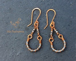 Handmade earrings: mixed metal curved coil with copper and stainless steel - £23.59 GBP