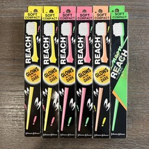 Lot 6 Vtg Johnson &amp; Johnson Reach Toothbrush Soft Compact Glow In The Dark, Neon - £54.59 GBP