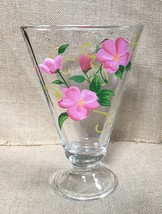 Vintage Hand Painted Pink Flowers Hand Blown Glass Pedestal Fan Vase Gra... - $15.84