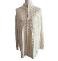 Woman Within Sweater Size L 18/20 Ivory Cream Cable Knit 1/4 Zip Mock Neck - £23.79 GBP