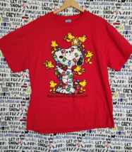 Peanuts Snoopy &amp; Woodstock Christmas Lights T-Shirt Adult Large - Red (UFS) - £10.94 GBP
