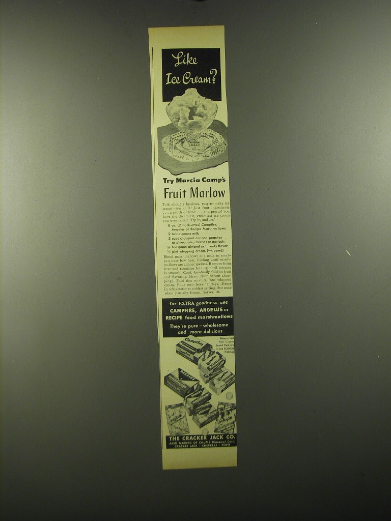 1949 The Cracker Jack Co. Ad - Like Ice Cream? Try Marcia Camp's Fruit Marlow - $18.49