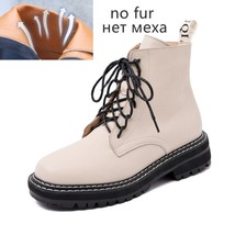 Women Shoes Boots Ankle Autumn British Wind Genuine Leather Thick With Fur Ladie - £74.04 GBP