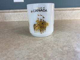 Milk Glass Mug Vintage Souvenir Of Canada Coffee Mug Mounties, Fishing, ... - $11.87