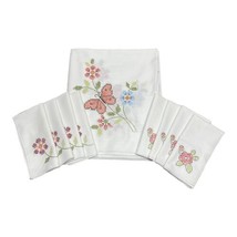 Large Banquet Butterfly Floral Tablecloth Matching 8 Napkin Place Setting VTG - £74.73 GBP