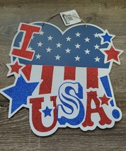 Glitter Patriotic Wall Sign &quot;I Love USA&quot;  12 X 12&quot; Red White Blue-Stars &amp; Stripe - £9.60 GBP
