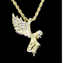14k Gold Plated Wings Messenger Angel Pendant 24&quot; Rope Chain Hip Hop Jewelry - £7.49 GBP