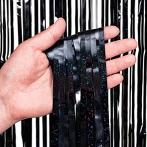 Black Tinsel Curtain Party Backdrop Glitter - 1m x 2.5m - Pack of 2 - £18.76 GBP