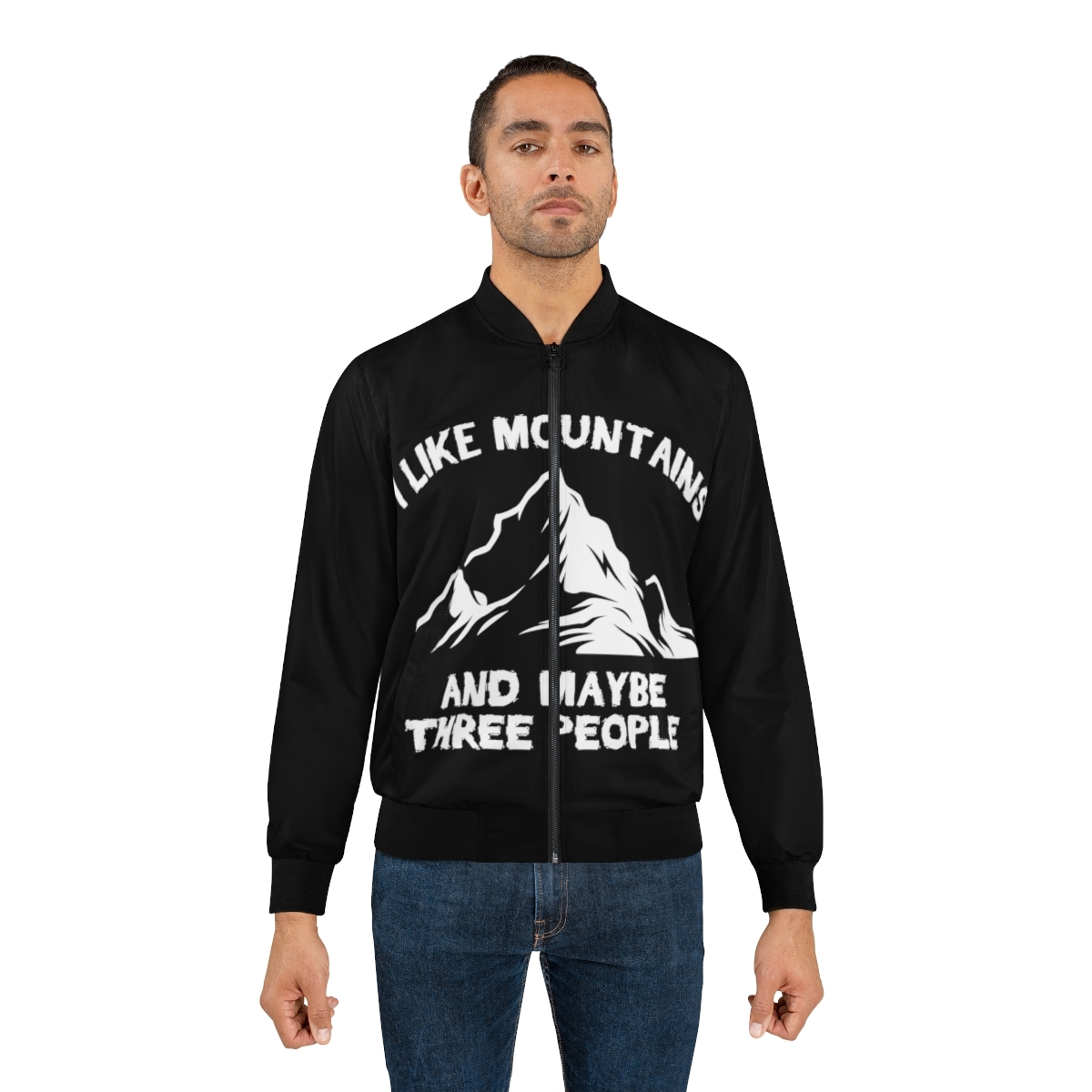 Primary image for Men's All-Over Print Bomber Jacket - Mountain and 'Three People' Graphic
