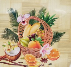 Set of 4 Same Plastic Coasters &amp; Insulating mat (4&quot;x4&quot;) TROPICAL FRUITS,... - £6.30 GBP