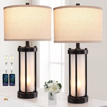 Set Of 2 Modern Table Lamps For Living Room With 2 Usb Ports, White Frosted Glas - £122.27 GBP