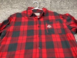 Ohio State Buckeyes Flannel Shirt Mens Medium Buffalo Check Plaid Long Sleeve - £14.70 GBP