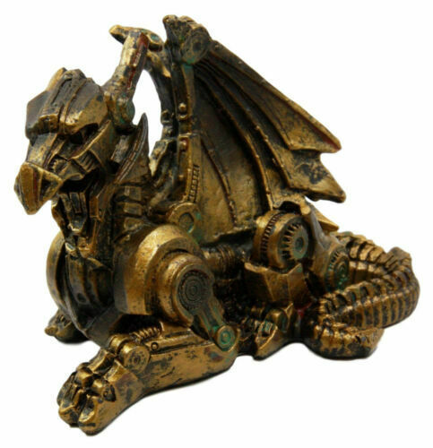 Sleeping Steampunk Dragon Figurine Cyber Robot Flying Machine 3.5&quot;L Figure - $15.99