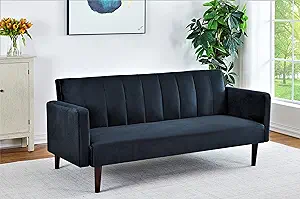US Pride Furniture Classical Style Soft Square Arm 72 Wide Black Velvet ... - $576.99