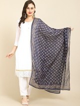 Navy Blue &amp; Gold Toned Printed Art Silk Bandhani Dupatta Free Shipping - £11.41 GBP