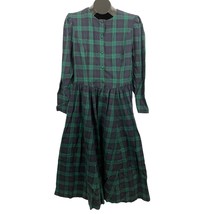 VTG Laura Ashley Blue Green Tartan Plaid Holiday Dress Sz 12 Pockets Side Zipper - £71.10 GBP
