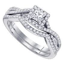 14k White Gold Princess Diamond Twist Bridal Wedding Engagement Ring Set 5/8 - £1,035.97 GBP