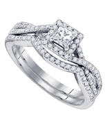 14k White Gold Princess Diamond Twist Bridal Wedding Engagement Ring Set... - £1,019.36 GBP