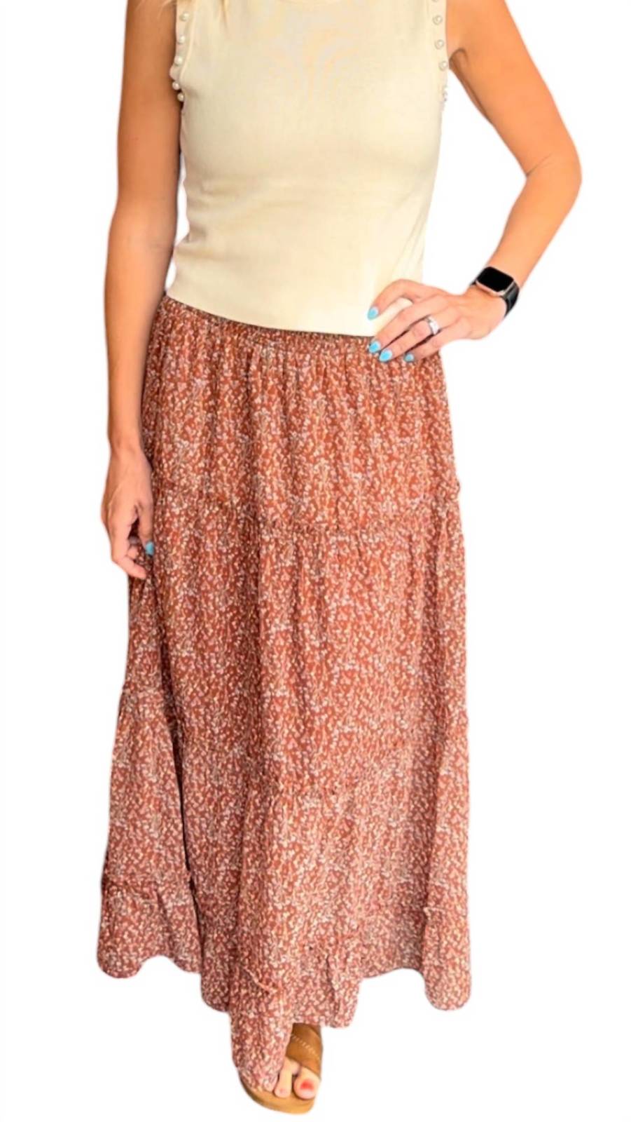 Greek Archaic Kori mix floral maxi skirt in Tan