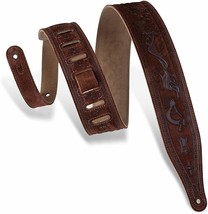 Levy's - MS17T03-BRN - Suede-Leather Guitar Strap Tooled - Brown - $49.95