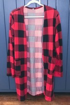 Red Black Buffalo Plaid Open Cardigan Shirt Large Emo Grunge Cowgirl Farm Core - £10.72 GBP