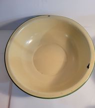 Vintage Enamel Basin Bowl 13" Cream with Green Trim image 2