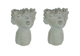 Set of 2 Pucker Up Junior Kissing Face Weathered Finish Concrete Head Pl... - £31.33 GBP