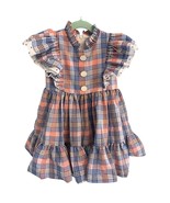 Toddler Girls Plaid Ruffle Spanish Dress With Button Front &amp; Short Sleev... - $52.89 CAD