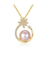 PEARL  FLOWER PENDANT 18K GOLD PLATED 925 STERLING SILVER NECKLACE  3 CO... - $36.05 CAD