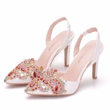 Women Bridal Wedding Shoes Platform High Heel Red Rhinestone Peep Toe Bride Brid - £45.71 GBP