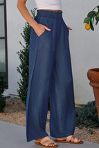 Sail Blue Side Pockets Frilled Smocked High Waist Wide Leg Jeans - $21.54