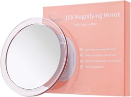 Bathroom/Travel Makeup Mirror, 6 Inch Round, 15X Magnifying, With 3 Mounting - £29.88 GBP