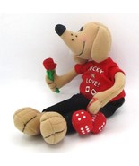 Lucky In Love Plush Bean Bag Dog 11&quot; By Amscan With Red Rose &amp; Dice - $261.55 MXN