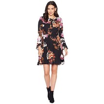 ECI Tie Neck Printed Floral Chiffon Fit and Flare Dress, Size 8 - £22.03 GBP
