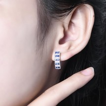 Lab Created Blue Sapphire Clip Earrings For Women Girl Real 925 Sterling Silver  - £40.63 GBP