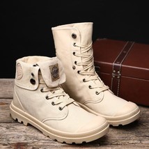 Men Military Boots Outdoor Fashion Canvas High Top Shoes Men Casual Shoes Ankle  - £69.17 GBP