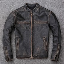 Men’s Motorcycle Biker Vintage Distressed Black Faded Real Leather Jacket - £79.92 GBP+