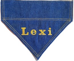 Personalised Dog Bandana Denim Embroidered Handmade UK any Name slide on... - $3.79