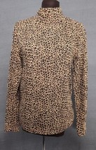 J CREW S Top Tissue Turtleneck Leopard Print Brown Beige Animal Cheetah Cotton - £12.70 GBP