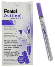New Pentel 12-Pack Dual-Color Outline Marker Pen Violet Silver Metallic MSP60-ZV - £22.90 GBP